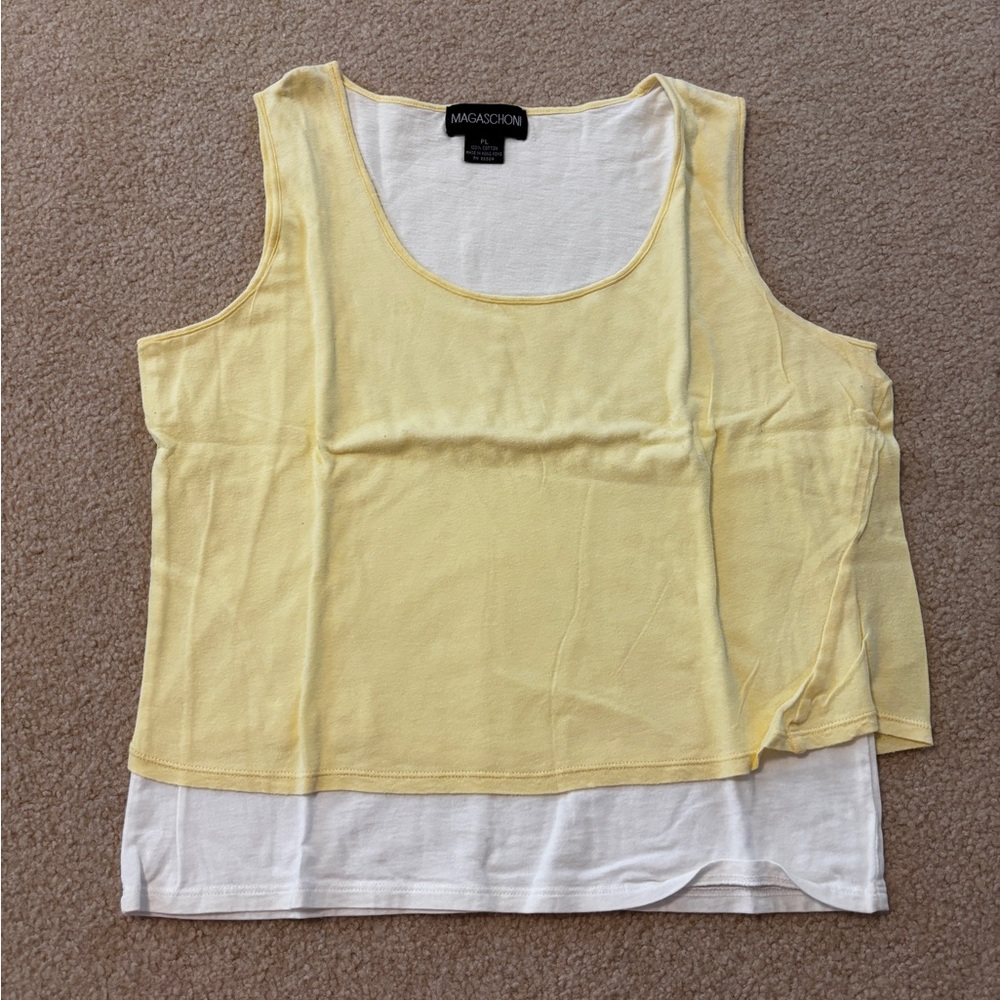 Magaschoni Yellow Layered Tank Size Large Petite